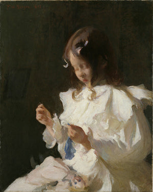 Portrait of a Child Sewing (1897) by Frank Weston Benson on 11x14 Art Canvas