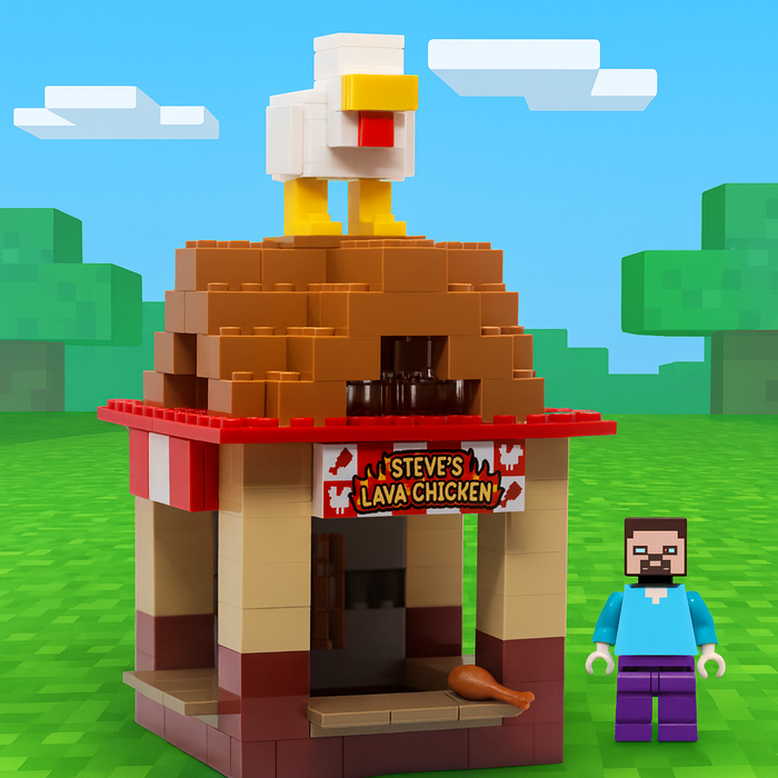 Steve's Lava Chicken Food Stand made using LEGO parts