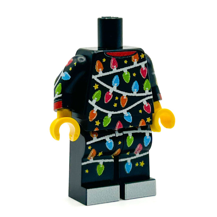 Classic Christmas Lights PJs on Black Minifig Body made using LEGO parts - B3 Customs