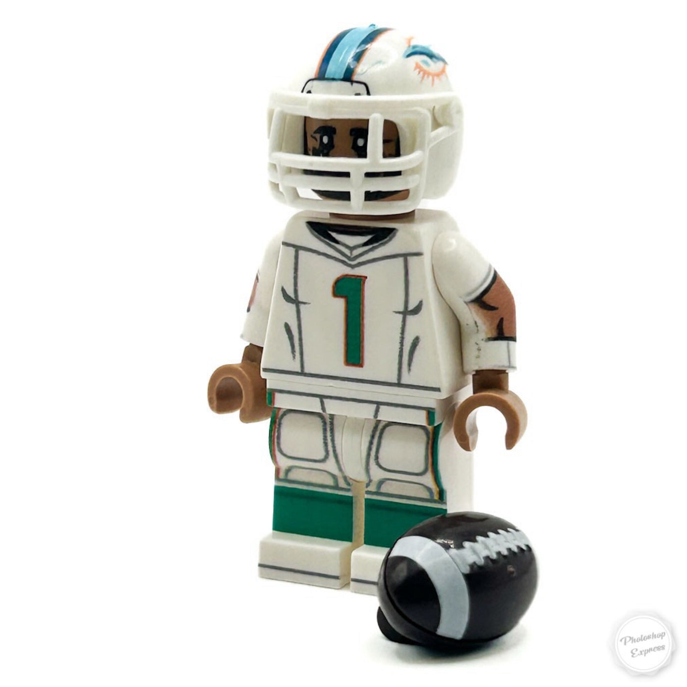 dolphin lego football helmet #1 QB Tua Dolphins Football Player Minifig