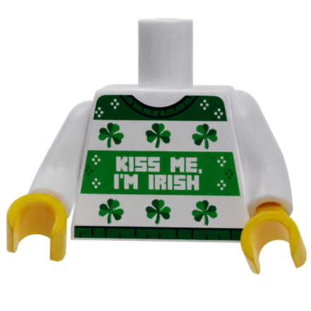 B3 Customs® Ugly Green St. Patrick's Day Kiss Me I'm Irish Sweater Printed White Torso