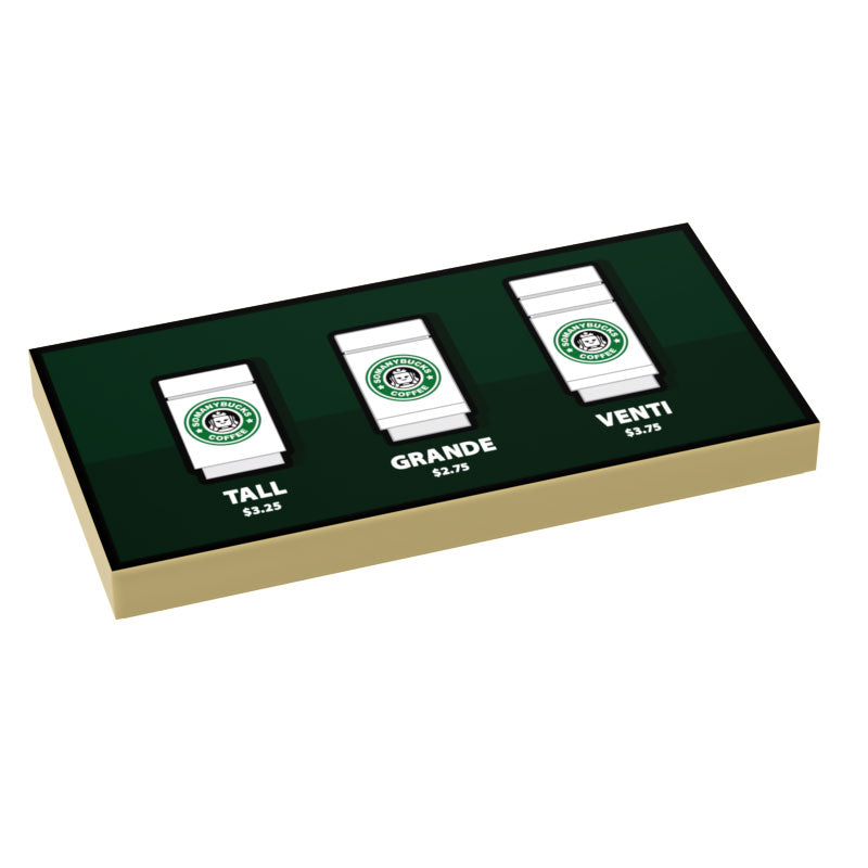Somanybucks Coffee Menu by Size (2x4 Tile) - B3 Customs