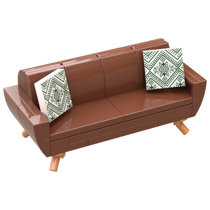 B3 Home Mid-Century RB Sofa w/ 2 Pillows made using LEGO parts - B3 Customs