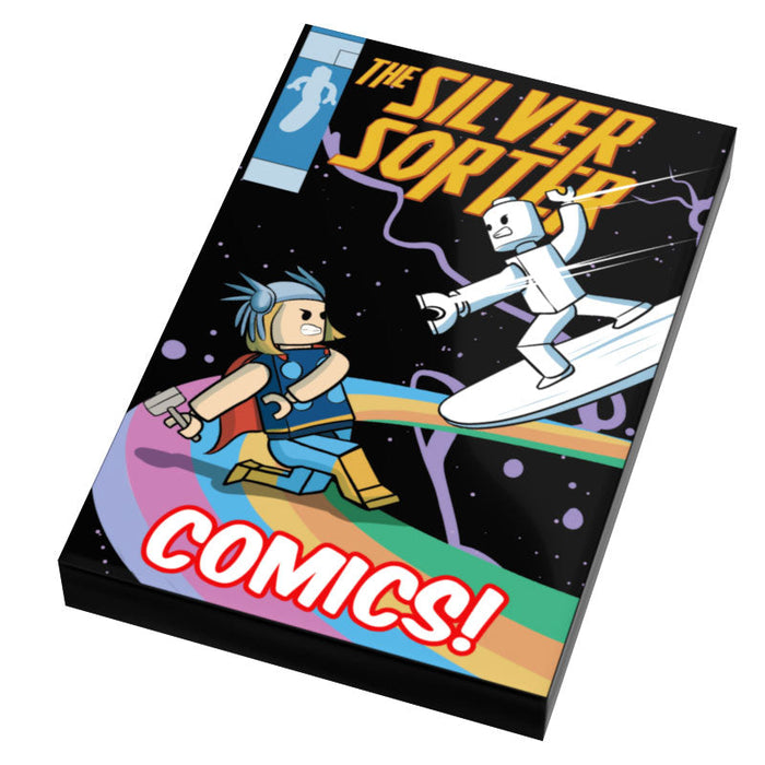 Silver Sorter Comic Book Cover (2x3 Tile) - B3 Customs made using LEGO parts