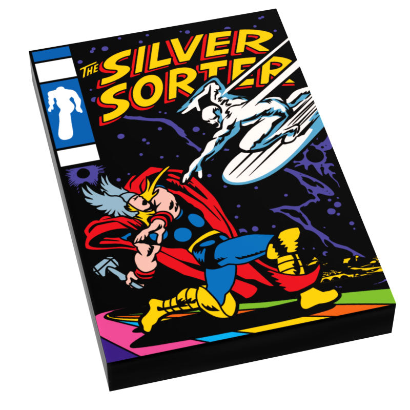 Silver Sorter Comic Book Cover (2x3 Tile) made using LEGO parts